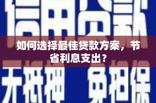 肃宁如何选择最佳贷款方案，节省利息支出？